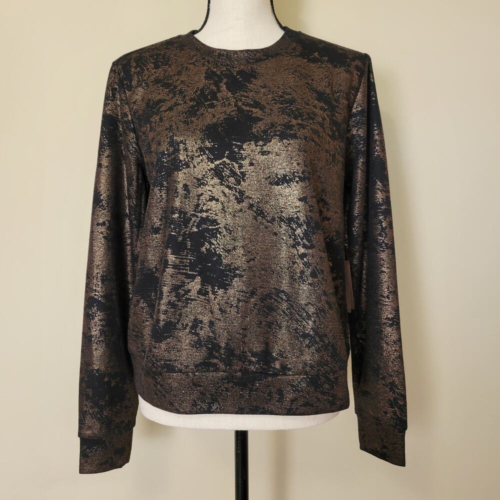 NWT Forever 21 Size M Sweatshirt Style Top Black Gold Copper Metallic Holiday